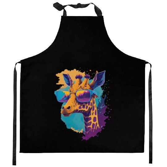 Giraffe Wearing Sunglass Kitchen Aprons