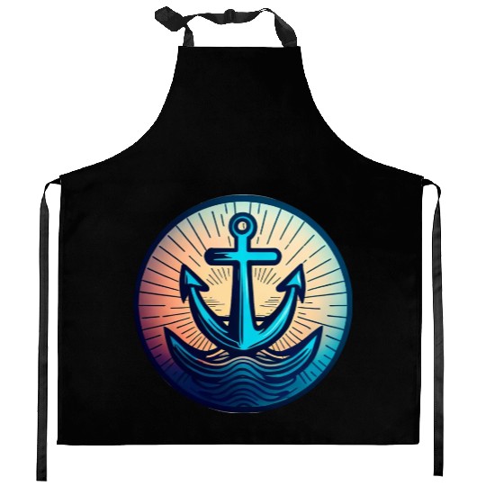 Sailing Motor Boat Anchor Around Sunset Kitchen Aprons