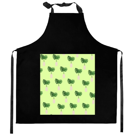 Green Tropical Palm Leaves In A Grey Vessel Kitchen Aprons
