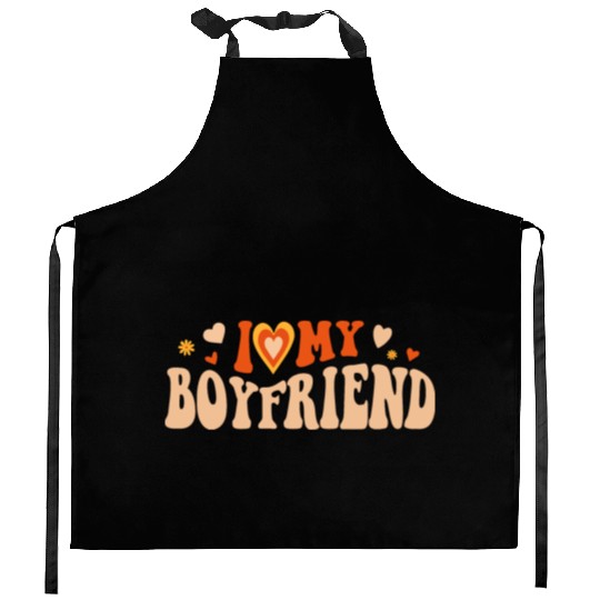 I Love My Boyfriend Groovy Red Heart My Boyfriend Kitchen Aprons