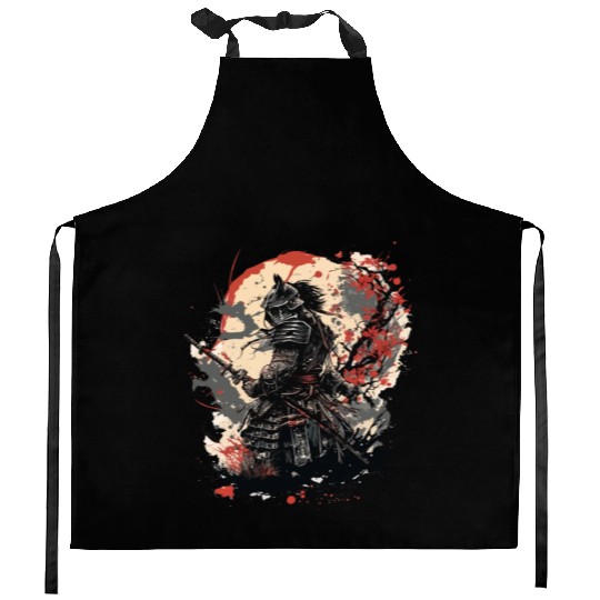 Samurai Warrior with Katana Kitchen Aprons