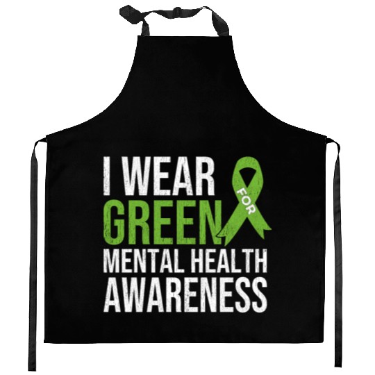 Green Ribbon Mental Health & Depression Awareness Kitchen Aprons
