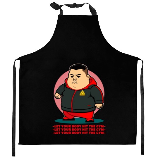 Chubby Man In Training Suit Gym Kitchen Aprons
