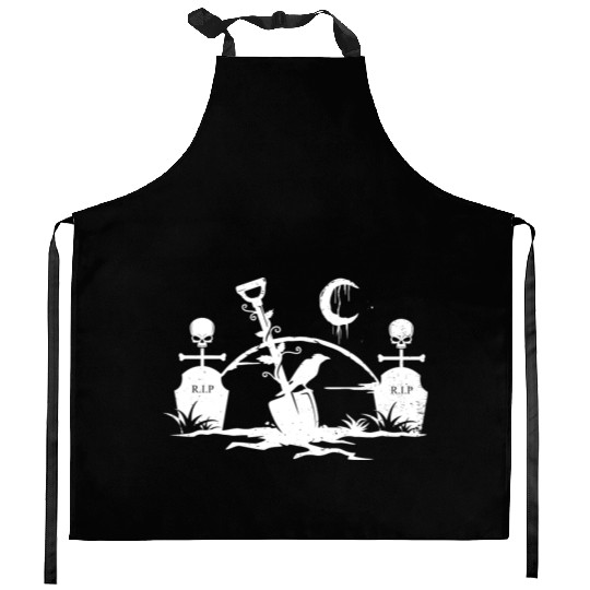 Gothic Graveyard Vintage Crow Lover Skull Fanatic Kitchen Aprons