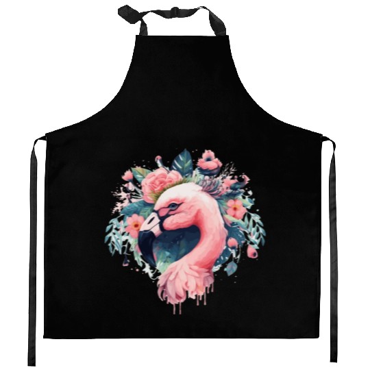 Cute Pink Flamingo Tropical Bird Flower Crown Flor Kitchen Aprons