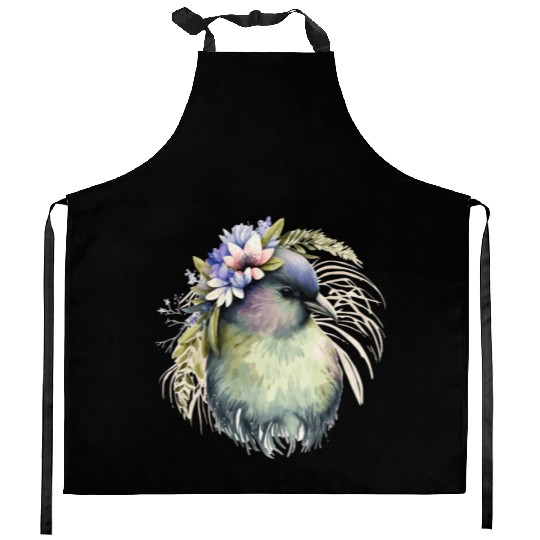 Cute Kiwi Bird Flower Crown Floral Exotic Birds Kitchen Aprons