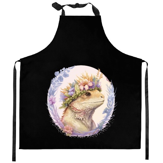 Floral Bearded Dragon Flower Crown Pet Lizard Love Kitchen Aprons