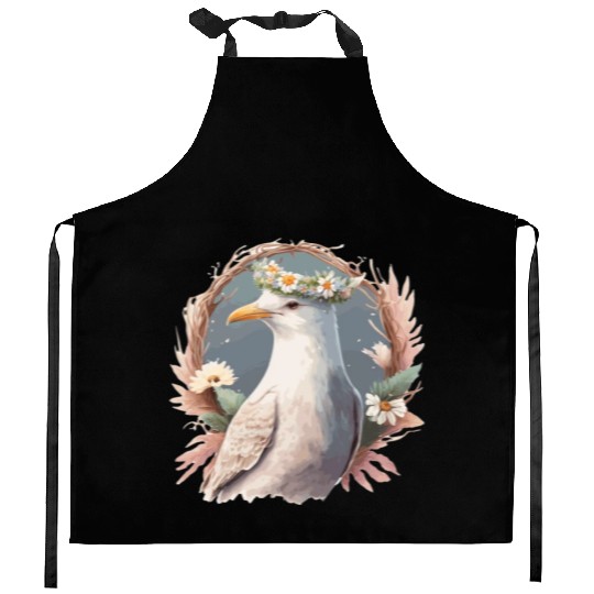 Seagull Bird Flower Crown Floral Seabirds Kitchen Aprons
