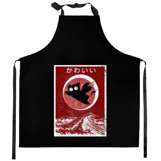 Kawaii Cat Japanese Black Anime Cat Kitchen Aprons