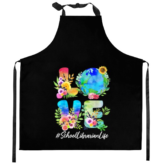 School Librarian Love World Earth Day Save The Pla Kitchen Aprons