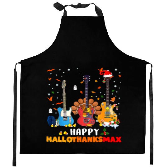 Guitar Happy Hallothanksmas Halloween Thanksgiving Kitchen Aprons