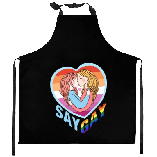 Say Gay Lesbian Couple Kitchen Aprons