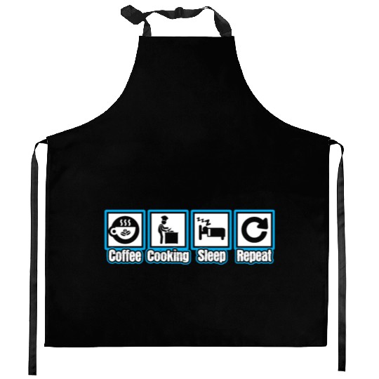 Chef Coffee Cooking Sleep Repeat Kitchen Aprons