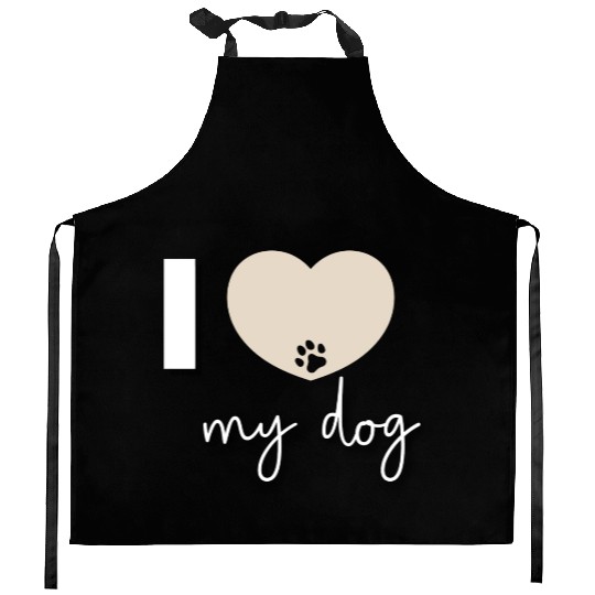 I Love My Dog Beige Heart Kitchen Aprons