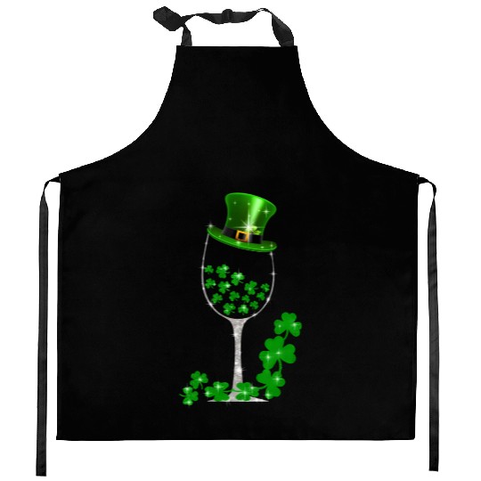 St Patricks Day Shamrock Wine Glass Kitchen Aprons