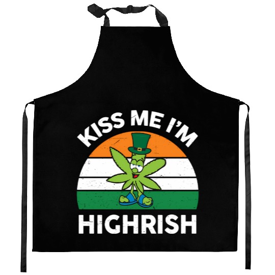 St Patricks Day Kiss Me Im Highrish Marijuana Kitchen Aprons