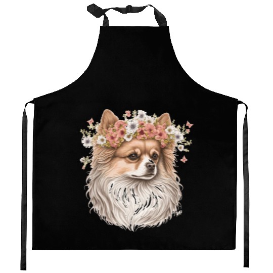 Cute Pomeranian Pom Flower Crown Pet Dog Breed Flo Kitchen Aprons
