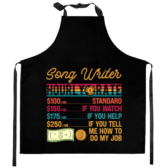 Funny Vintage Song Writer Hourly Rate Job Title Kitchen Aprons