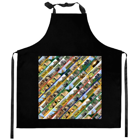 Wildlife Stripe Multi Color Collage Kitchen Aprons