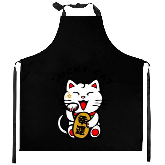 Lucky Cat Maneki-Neko Japanese Luck Feng Shui Kitchen Aprons