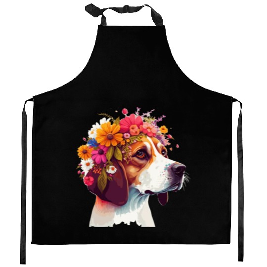 Cute Beagle Flower Crown Pet Dog Breed Floral Pupp Kitchen Aprons