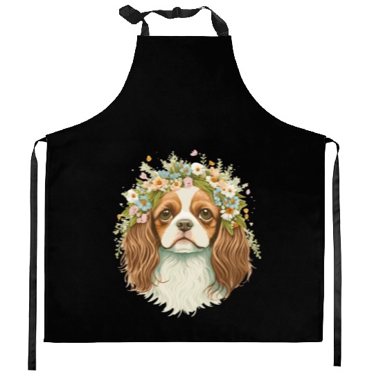 Cute Cavalier King Charles Spaniel Flower Crown Do Kitchen Aprons
