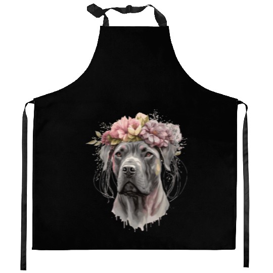 Cute Cane Corso Flower Crown Pet Dog Floral Puppy Kitchen Aprons