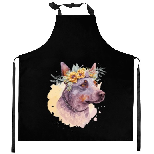 Cute Australian Cattle Dog Flower Crown Pet Dog Fl Kitchen Aprons