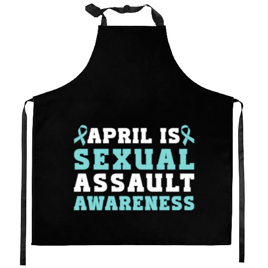 April Is Sexual Assault Awareness Teal Ribbon Kitchen Aprons