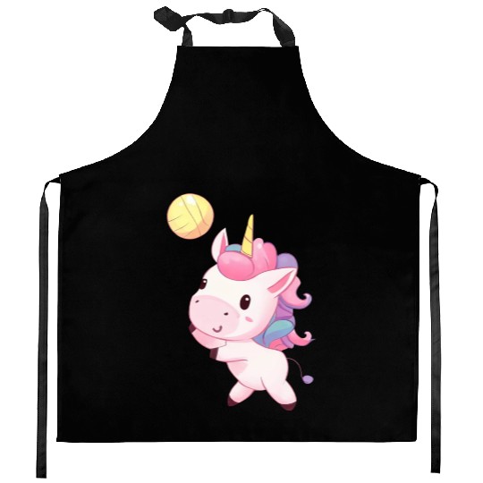 Cute Unicorn Playing Volleyball Kitchen Aprons