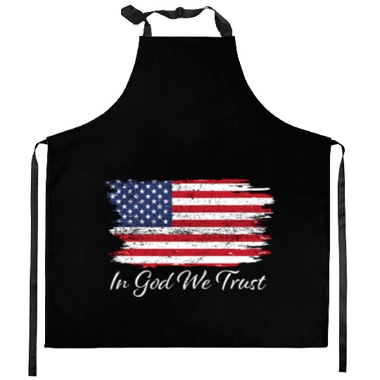In God We Trust Us Flag Patriotic Kitchen Aprons