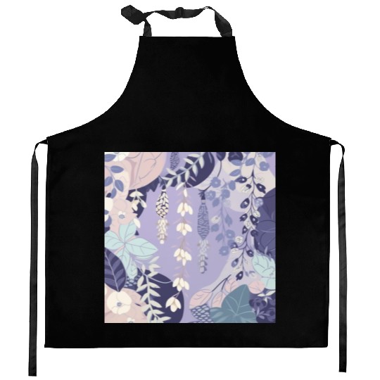 Wisteria Pattern, Japanese Kimono Fabric Pattern Kitchen Aprons
