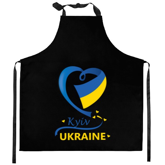 Kyiv Ukraine National Flag Heart Emblem Crest Kitchen Aprons