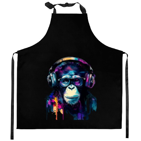 Banksy DJ Monkey with Headphones Kitchen Aprons