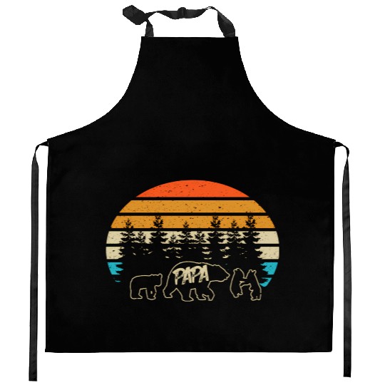 Papa Bear With Three Bear Cubs Kitchen Aprons