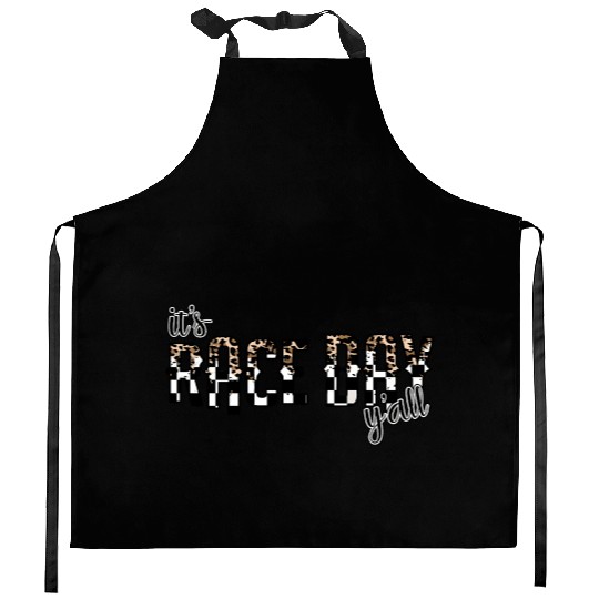 Leopard It'S Race Day Y'All Checkered Flag Racing Kitchen Aprons