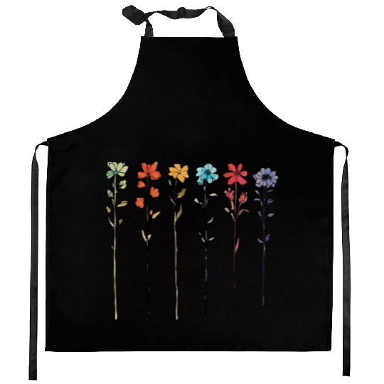 Serene Linear Floral Artwork Kitchen Aprons