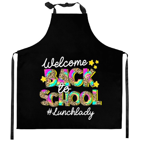 Leopard Welcome Back To School Lunch Lady Life Kitchen Aprons