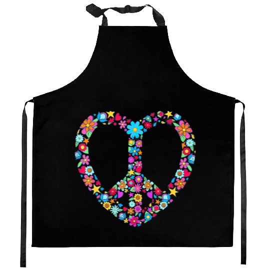 Peace Love 60's 70's Hippie Floral Colorful Costum Kitchen Aprons