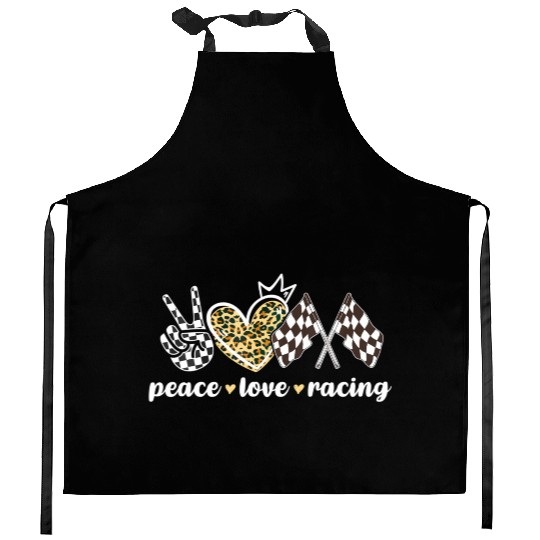 Peace Love Racing Leopard Print V Sign Heart Flag Kitchen Aprons