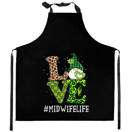 Midwife Love St PatricDay Gnome Leopard Kitchen Aprons