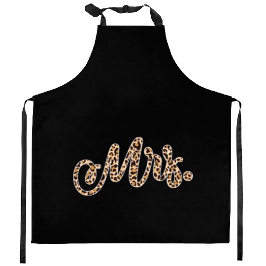 Bride Groom Mrs Leopard Print Wedding Kitchen Aprons