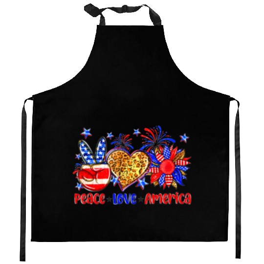 Peace Love America US Flag Fourth Wo 4th Of July P Kitchen Aprons