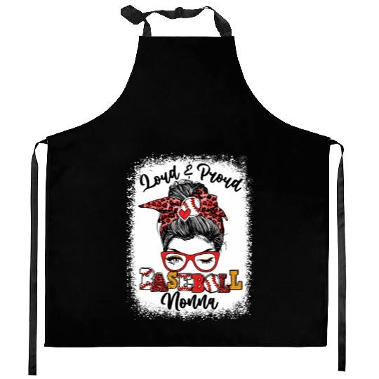 Loud And Proud Baseball Nonna Messy Bun Bleached Kitchen Aprons