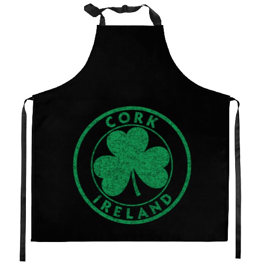 Cork Ireland Shamrock Sign Distressed Green Print Kitchen Aprons