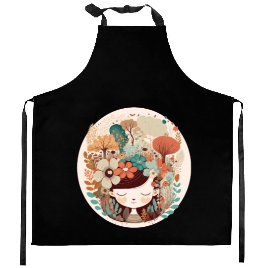 Cottagecore Girl Flower Forest Mental Health Aware Kitchen Aprons