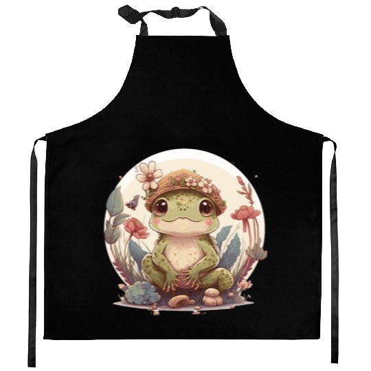 Cute Cottagecore Baby Frog Toad Frog Lovers Kitchen Aprons