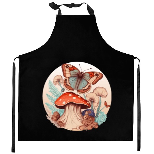 Cottagecore Butterfly Mushroom Forest Plants Botan Kitchen Aprons