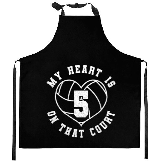 Volleyball Mom Dad Saying Player Jersey Number 5 Kitchen Aprons