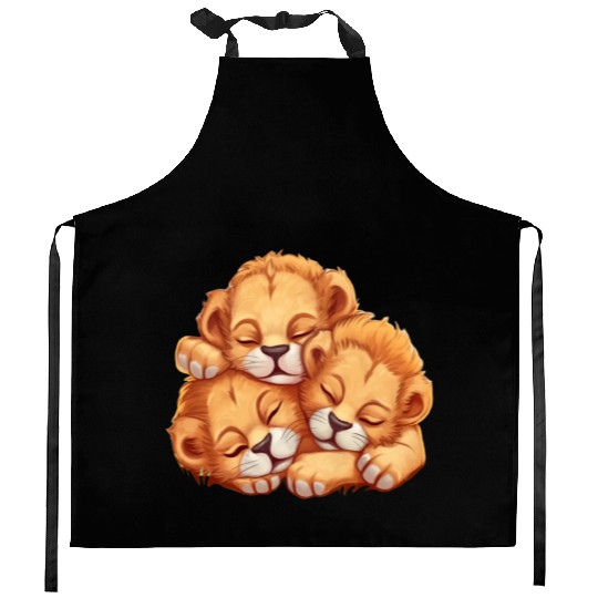 Sleeping lion cubs Kitchen Aprons